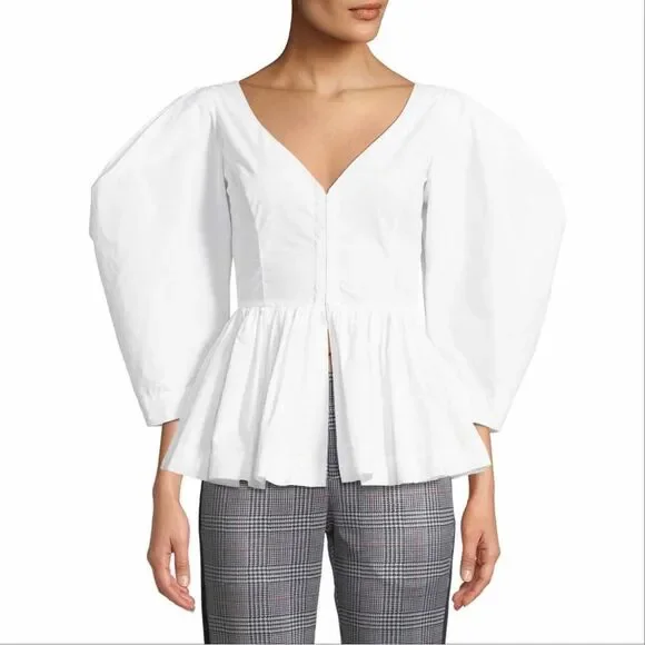 NWT Isa Arfen ‘Vera’ Peplum Cotton Puff Sleeve Top